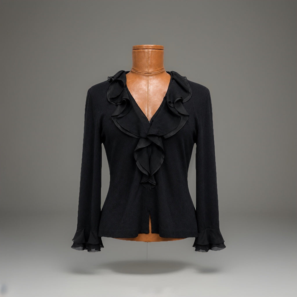 VINTAGE St John Evening Black Santana Knit Jacket Size 14 Crystal Pull Zipper