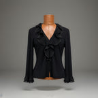VINTAGE St John Evening Black Santana Knit Jacket Size 14 Crystal Pull Zipper