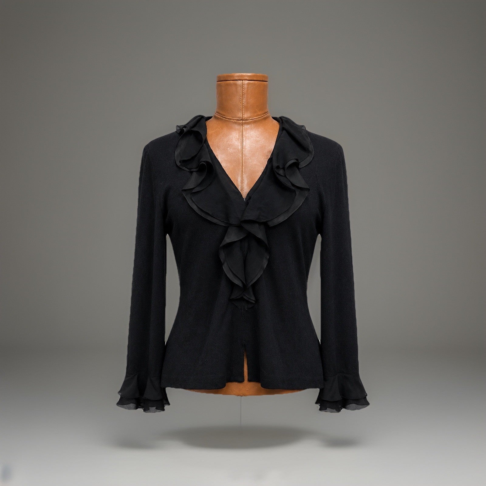VINTAGE St John Evening Black Santana Knit Jacket Size 14 Crystal Pull Zipper