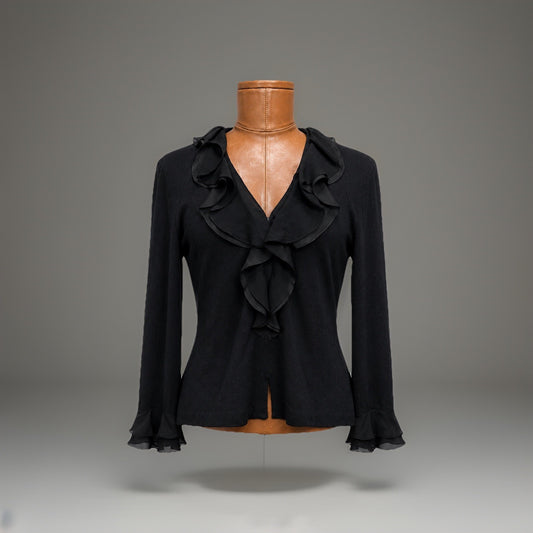 VINTAGE St John Evening Black Santana Knit Jacket Size 14 Crystal Pull Zipper