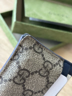GUCCI Supreme GG Card Holder Beige Ebony Canvas Blue Leather 768248 (org $285)