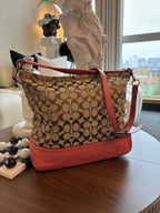 COACH Park Signature Khaki Hobo Handbag Crossbody Orange Pink Leather (org $395)
