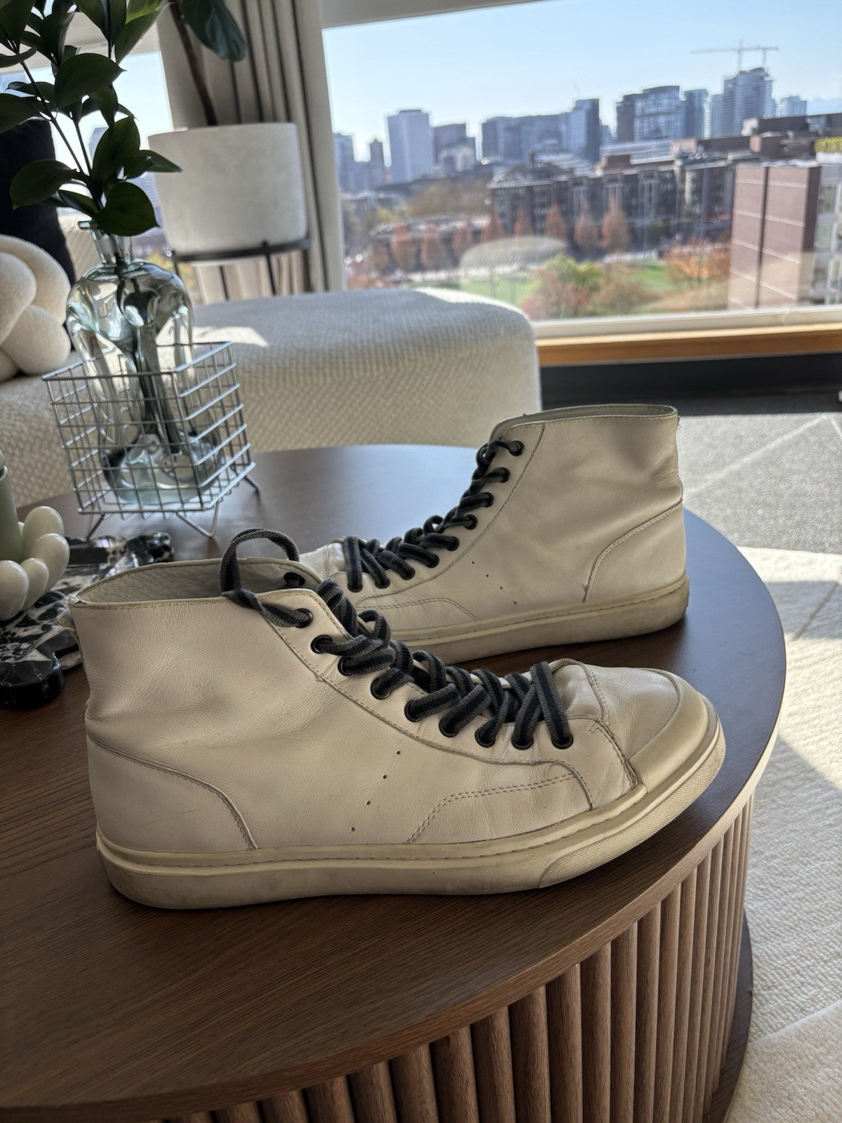 Men COACH Brand Distressed C214 Leather Ivory High Top Sneaker Sz 11 (org $350)