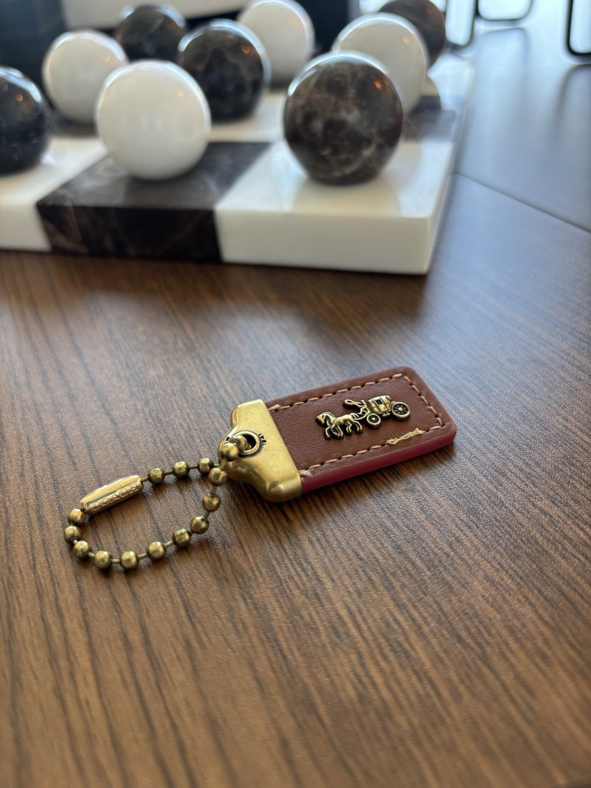 COACH 1941 Designer Hanging Tag Horse Carriage Bag Charm Fob Chain Brown/Pink