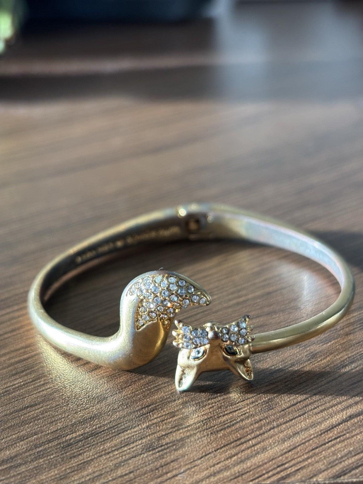 KATE SPADE Designer Bracelet Gold Tone 7'' Cubic Zirconia Animal Fox Hinged Cuff