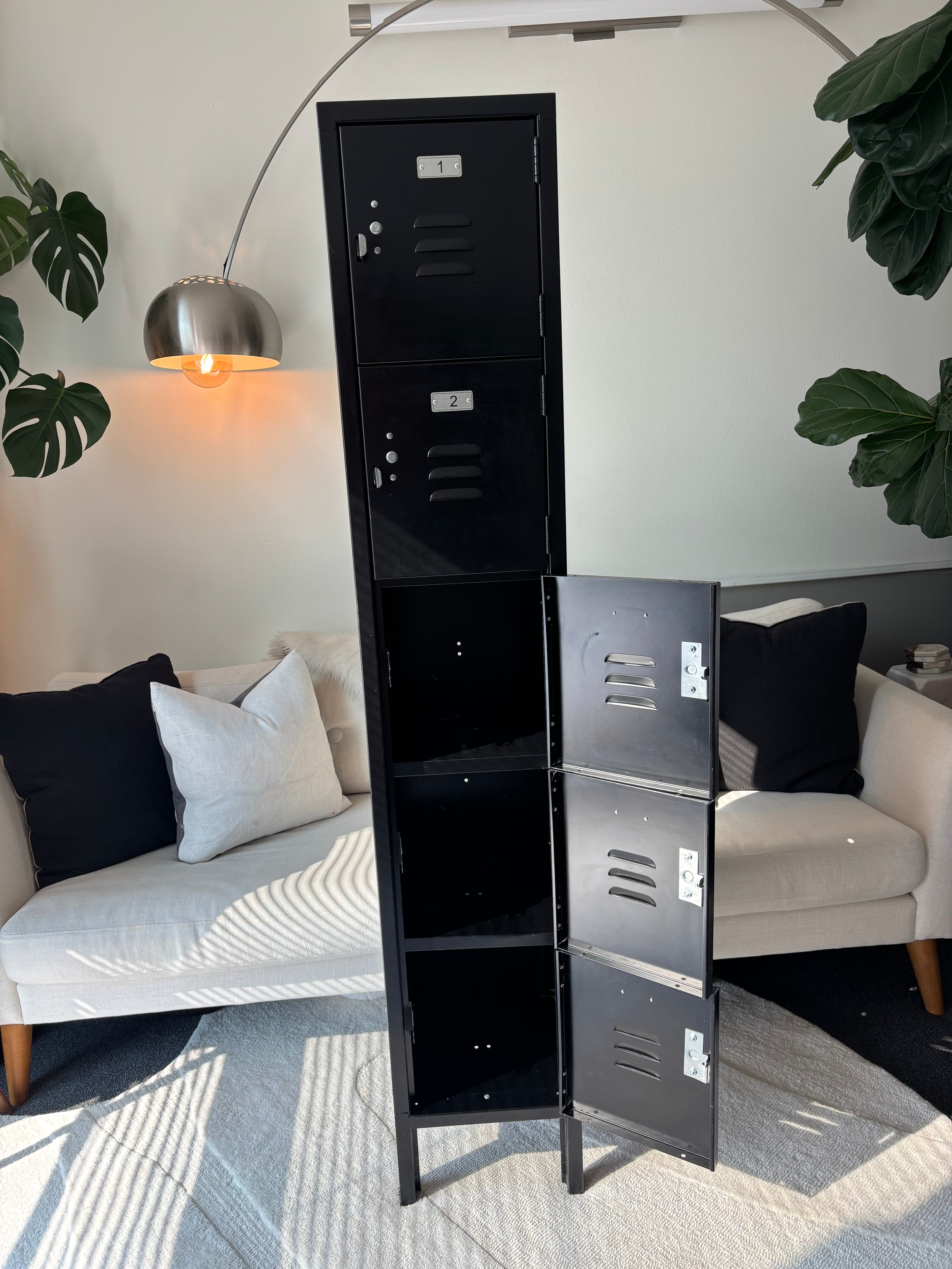 INDUSTRIAL Black 5 Door Metal Locker Storage Cabinet 66” Tall