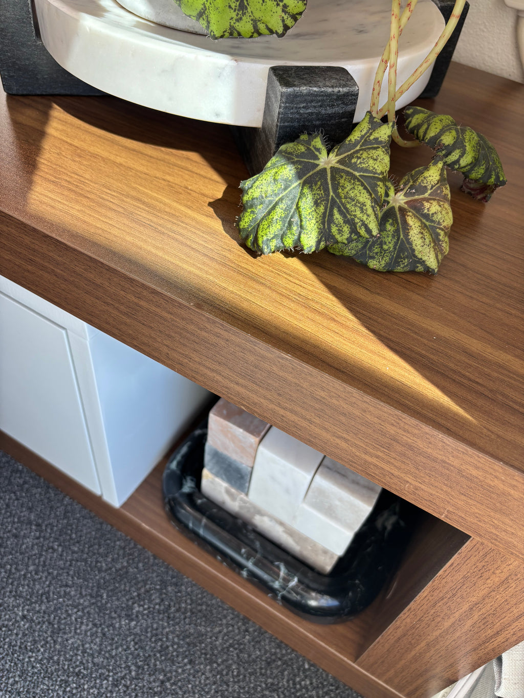 MODERN Adjustable TV Stand Media Console White Walnut Storage Extendable 82–110” (org $250)