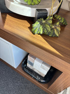 MODERN Adjustable TV Stand Media Console White Walnut Storage Extendable 82–110” (org $250)