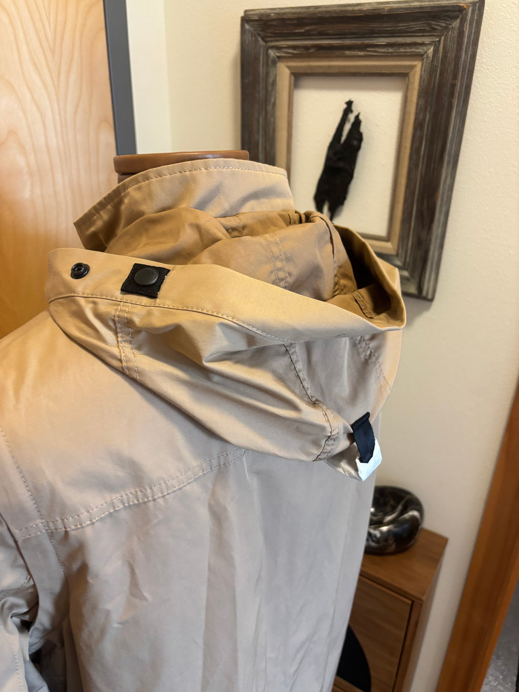 COACH Utility Jacket Khaki Tan Hooded Field Coat Leather Trim Pocket (org $695)