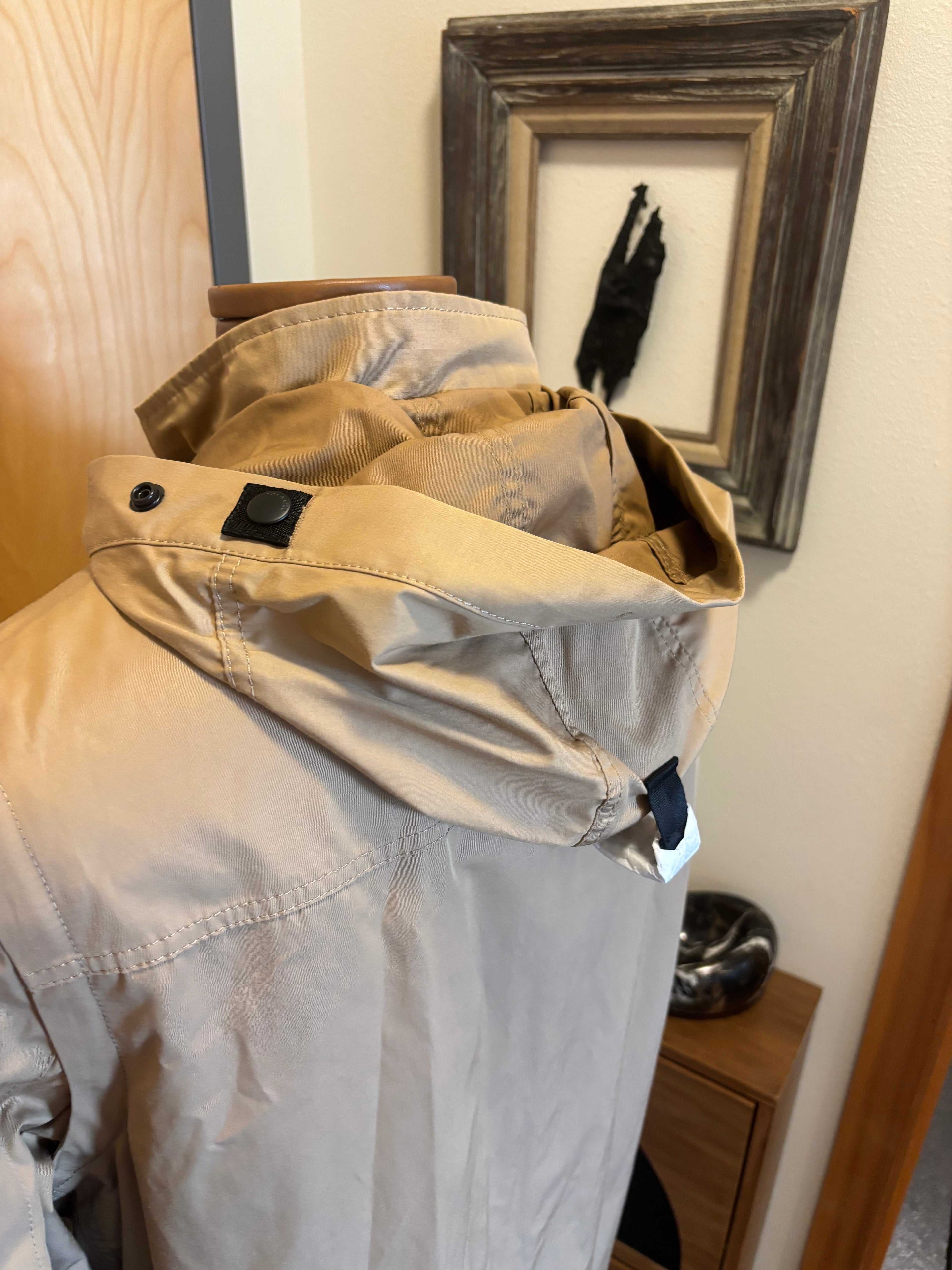 COACH Utility Jacket Khaki Tan Hooded Field Coat Leather Trim Pocket (org $695)