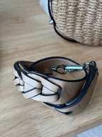 PRADA Milano Woven Raffia Straw Bucket Crossbody Bag Tan Braided Strap