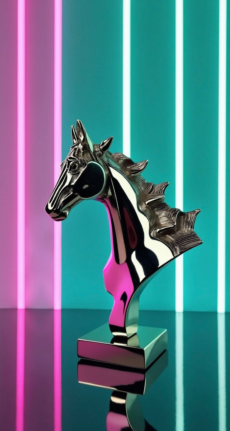 Pewter Silver Metal Horse Head Shiny Figurine Statue on Stand Decorative Bust