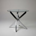 MODERN Chrome Round Glass Dining Table 35.5” Sculptural Base Contemporary Decor