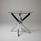MODERN Chrome Round Glass Dining Table 35.5” Sculptural Base Contemporary Decor