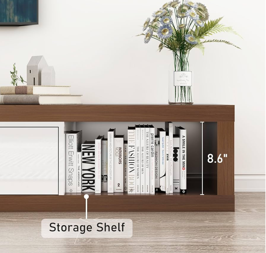 MODERN Adjustable TV Stand Media Console White Walnut Storage Extendable 82–110” (org $250)