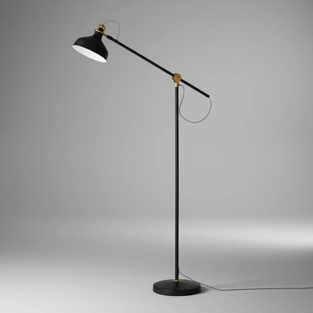 IKEA RANARP Floor Reading Lamp Black Brass Adjustable Industrial Task Light