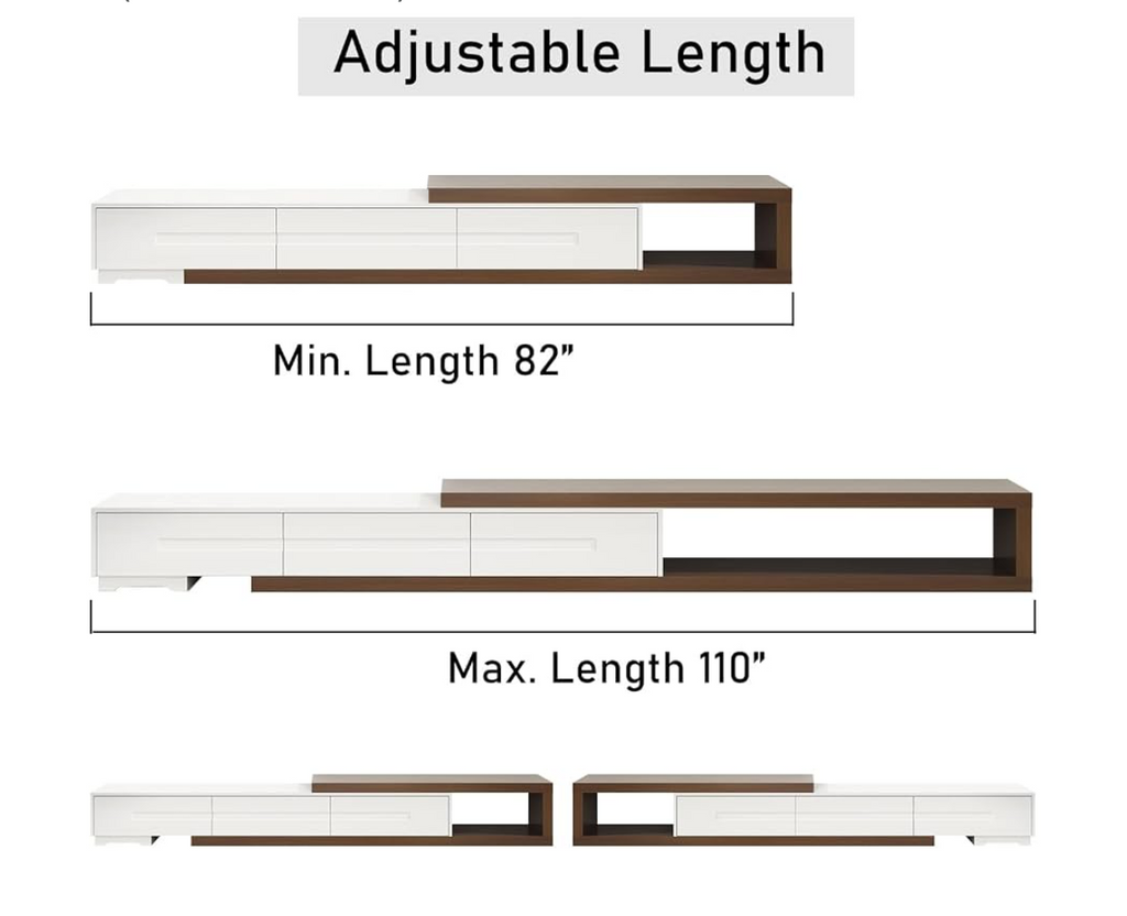 MODERN Adjustable TV Stand Media Console White Walnut Storage Extendable 82–110” (org $250)