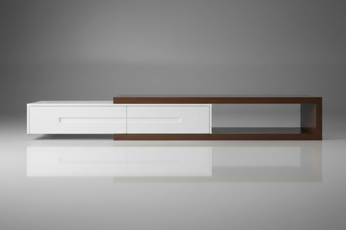 MODERN Adjustable TV Stand Media Console White Walnut Storage Extendable 82–110” (org $250)