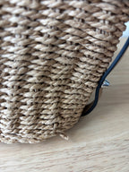 PRADA Milano Woven Raffia Straw Bucket Crossbody Bag Tan Braided Strap