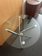 MODERN Chrome Round Glass Dining Table 35.5” Sculptural Base Contemporary Decor