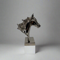 Pewter Silver Metal Horse Head Shiny Figurine Statue on Stand Decorative Bust