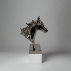 Pewter Silver Metal Horse Head Shiny Figurine Statue on Stand Decorative Bust