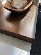 MODERN Adjustable TV Stand Media Console White Walnut Storage Extendable 82–110” (org $250)