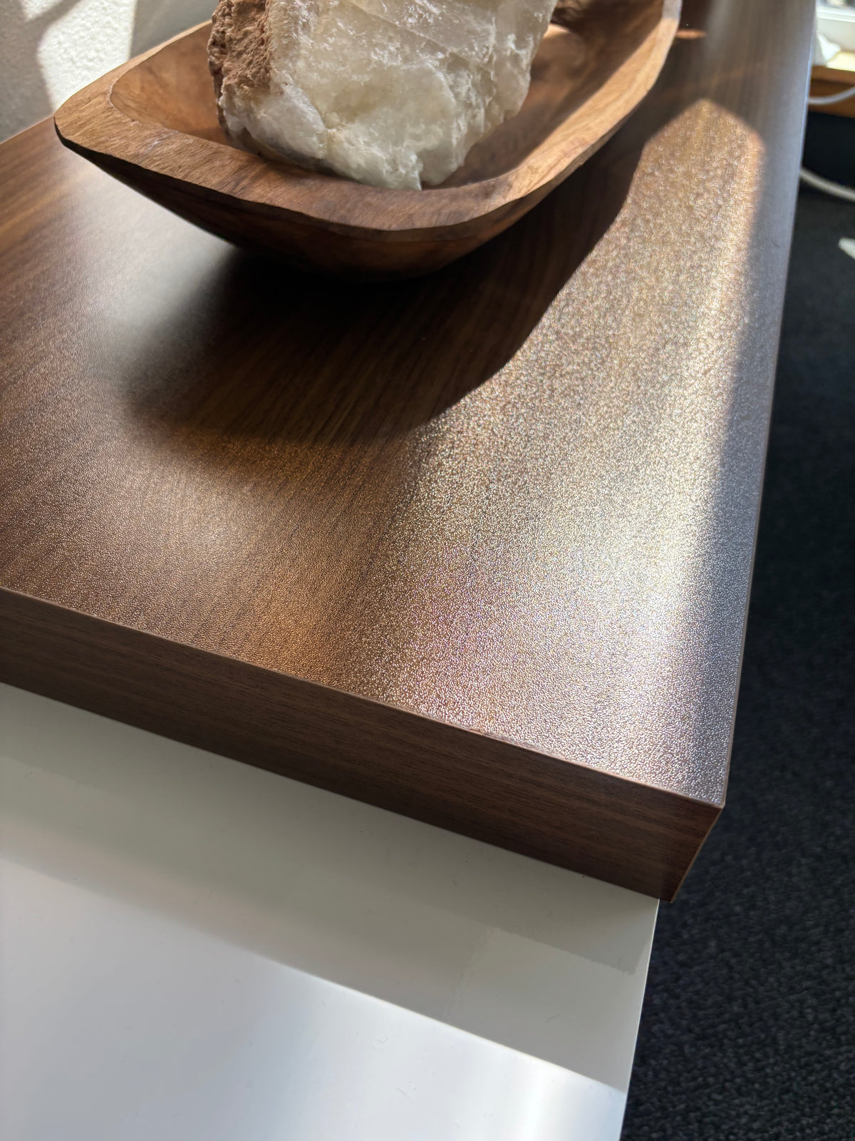 MODERN Adjustable TV Stand Media Console White Walnut Storage Extendable 82–110” (org $250)
