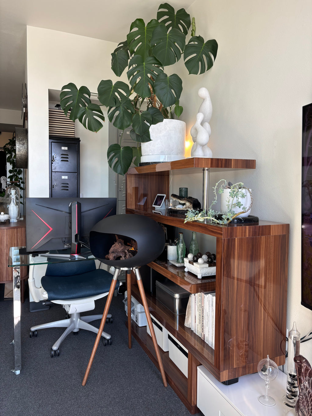 RACELOMA Modern Swivel Writing Desk Bookshelf Walnut Wood Glass/Chrome $1669