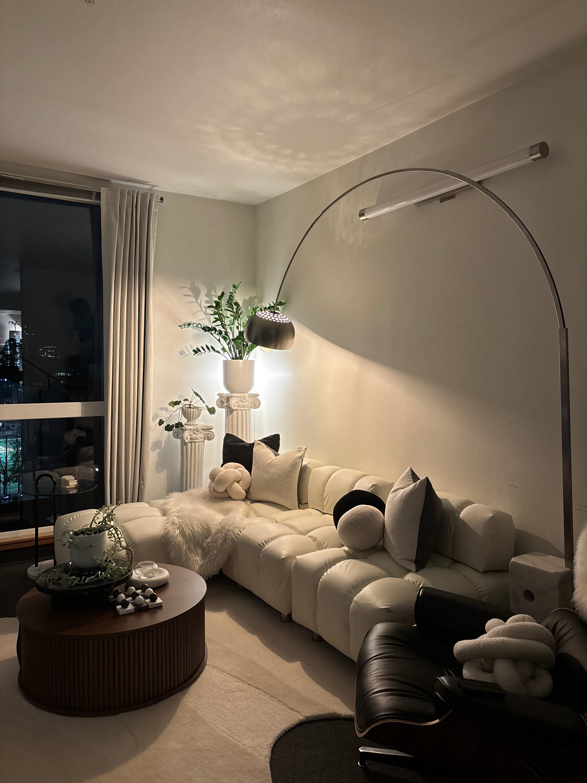 CLOUD Modular Sectional Sofa with Ottoman White Quilted Chrome Legs