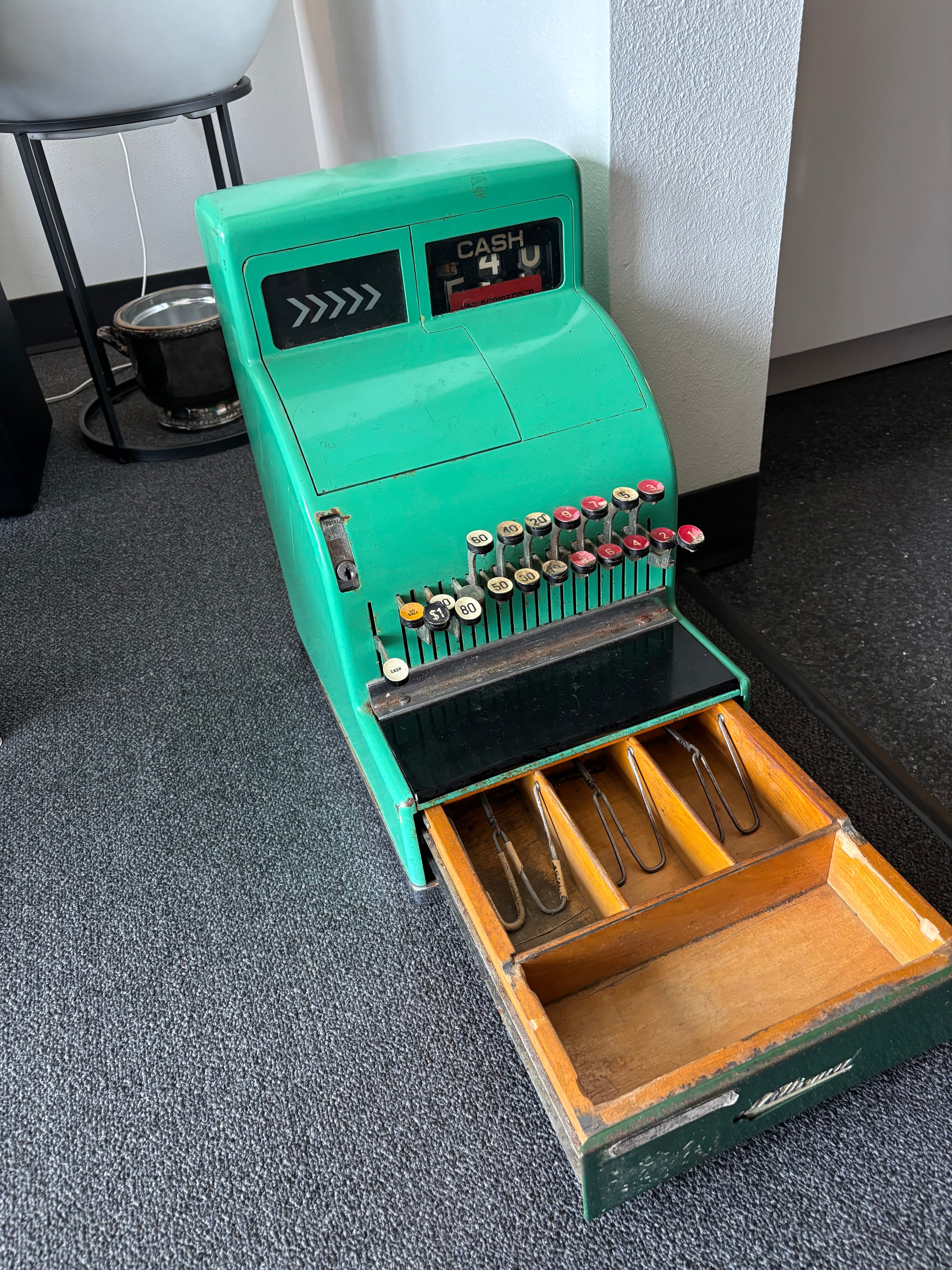 1951 VINTAGE National Cash Register Retro Green Manual Typer Register Mid Century NCR