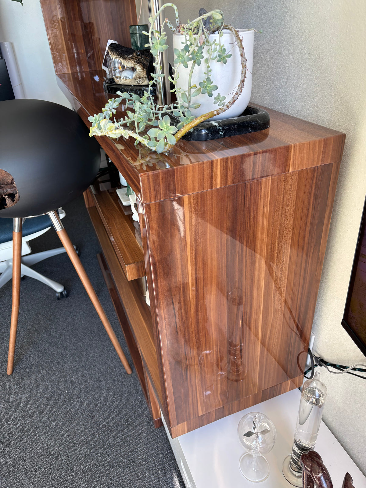 RACELOMA Modern Swivel Writing Desk Bookshelf Walnut Wood Glass/Chrome $1669