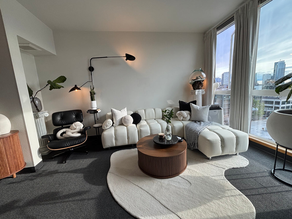 CLOUD Modular Sectional Sofa with Ottoman White Quilted Chrome Legs