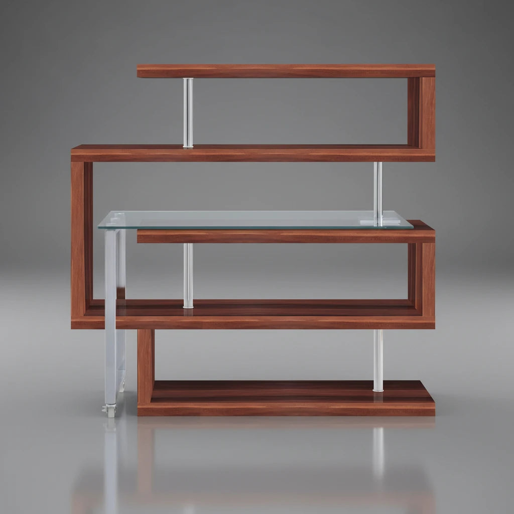 RACELOMA Modern Swivel Writing Desk Bookshelf Walnut Wood Glass/Chrome $1669