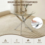 MODERN Chrome Round Glass Dining Table 35.5” Sculptural Base Contemporary Decor