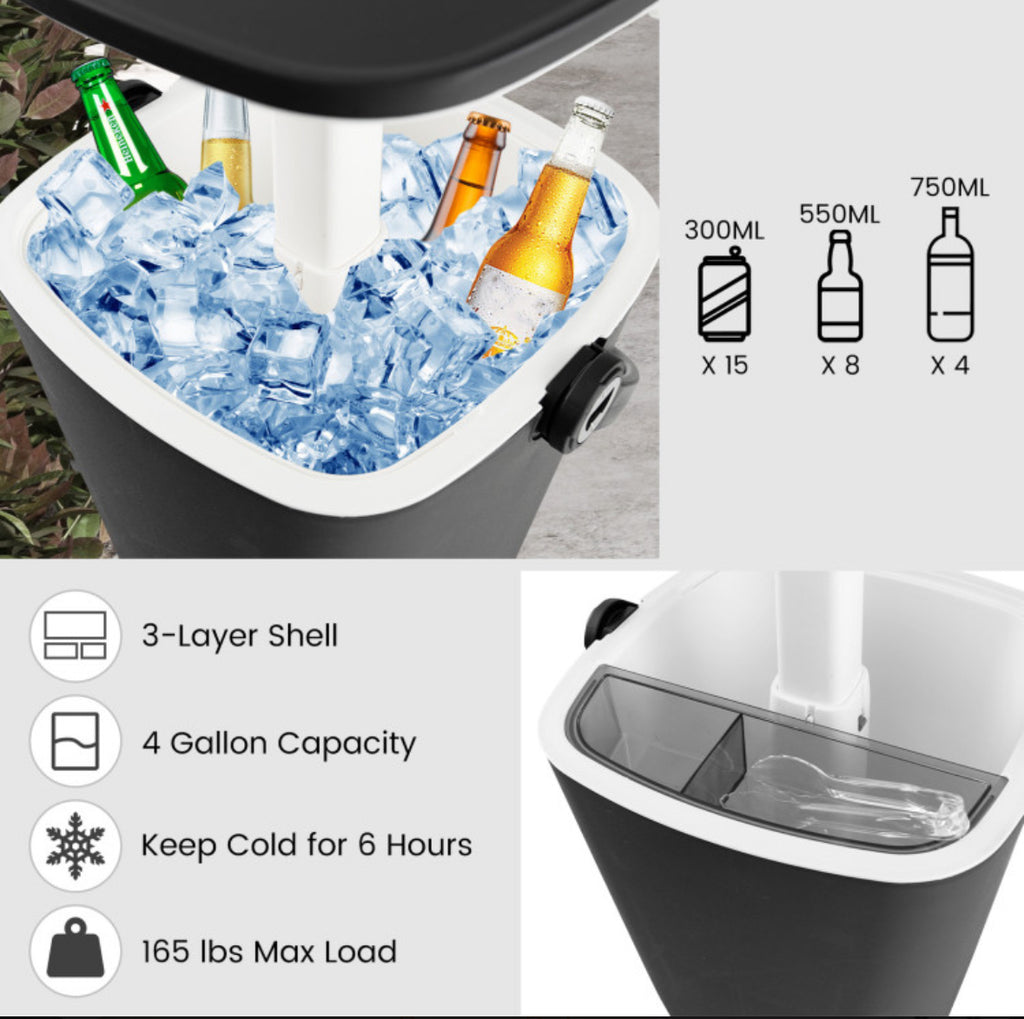 COSTWAY 3-in-1 Patio Cooler Table 4 Gallon Ice Bucket Cocktail Side Table Black (org $75)