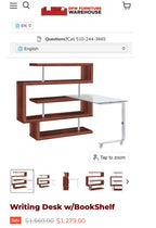 RACELOMA Modern Swivel Writing Desk Bookshelf Walnut Wood Glass/Chrome $1669