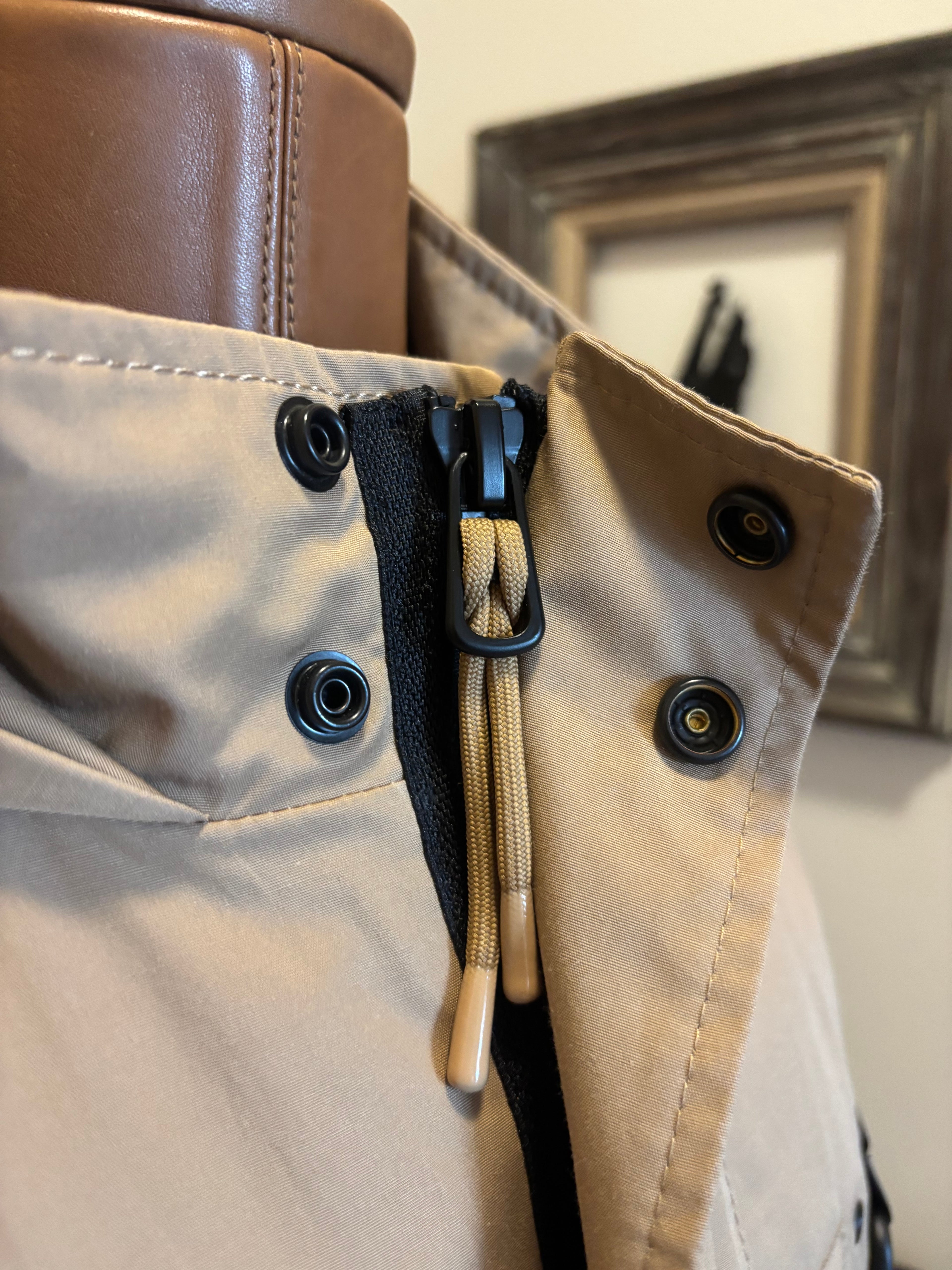 COACH Utility Jacket Khaki Tan Hooded Field Coat Leather Trim Pocket (org $695)