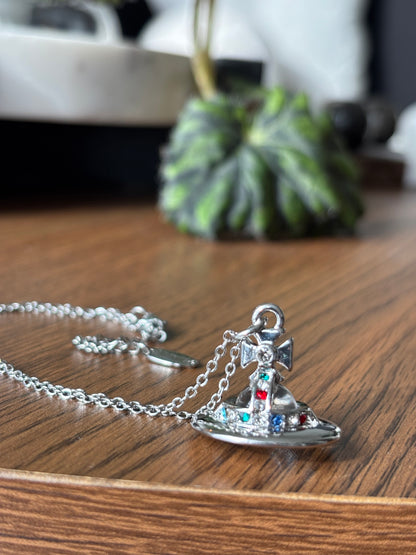 VIVIENNE WESTWOOD Medium Orb Necklace Silver Crystal Icon (org $595)