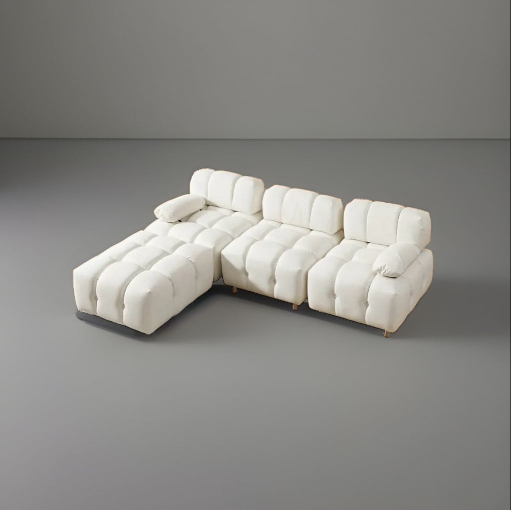 CLOUD Modular Sectional Sofa with Ottoman White Quilted Chrome Legs