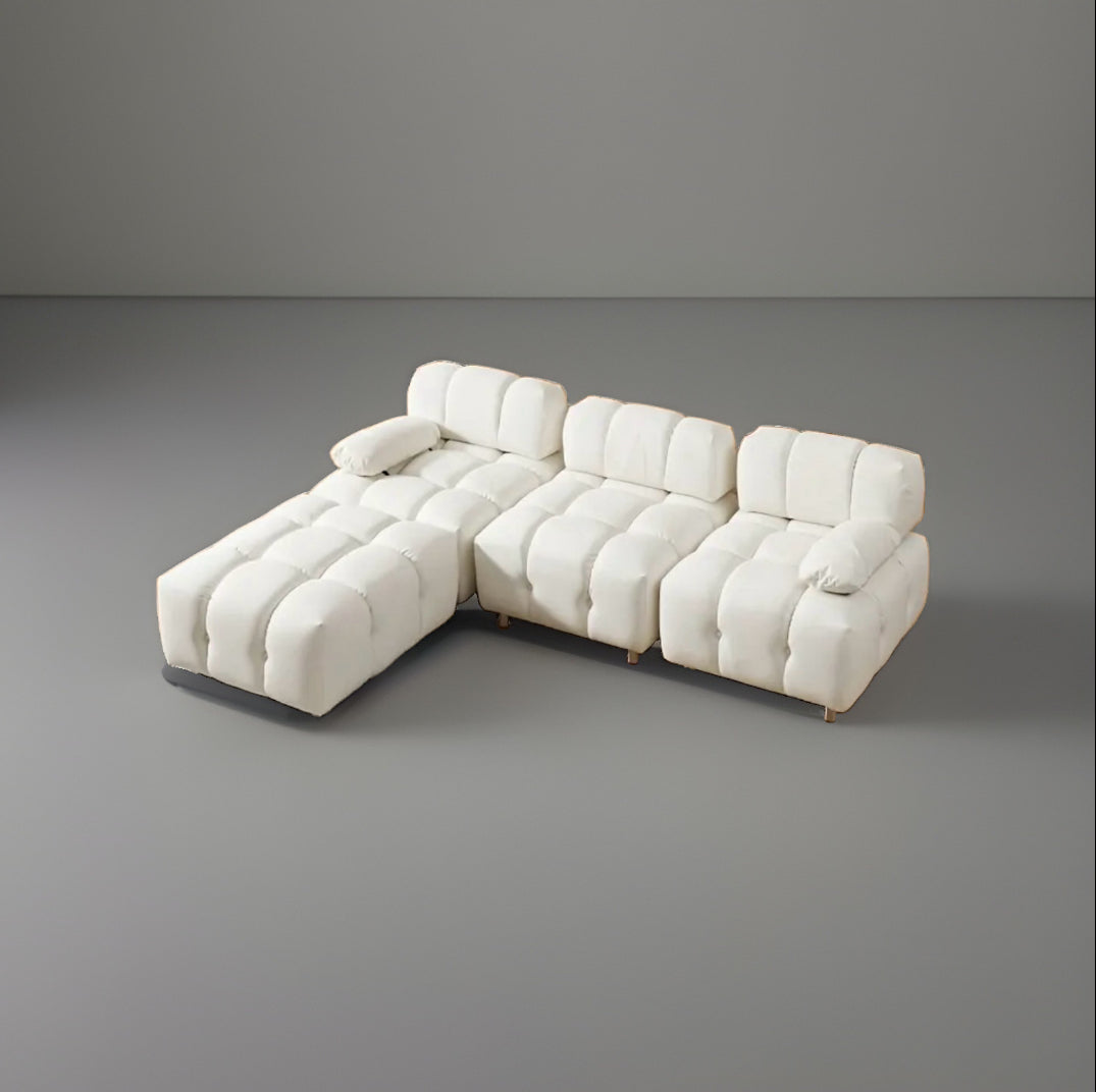 CLOUD Modular Sectional Sofa with Ottoman White Quilted Chrome Legs