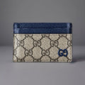 GUCCI Supreme GG Card Holder Beige Ebony Canvas Blue Leather 768248 (org $285)