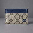 GUCCI Supreme GG Card Holder Beige Ebony Canvas Blue Leather 768248 (org $285)