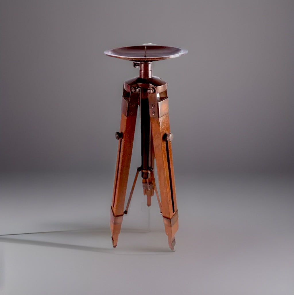 VINTAGE Telescope Tripod Candle Holder Stand Nautical Industrial Wooden
