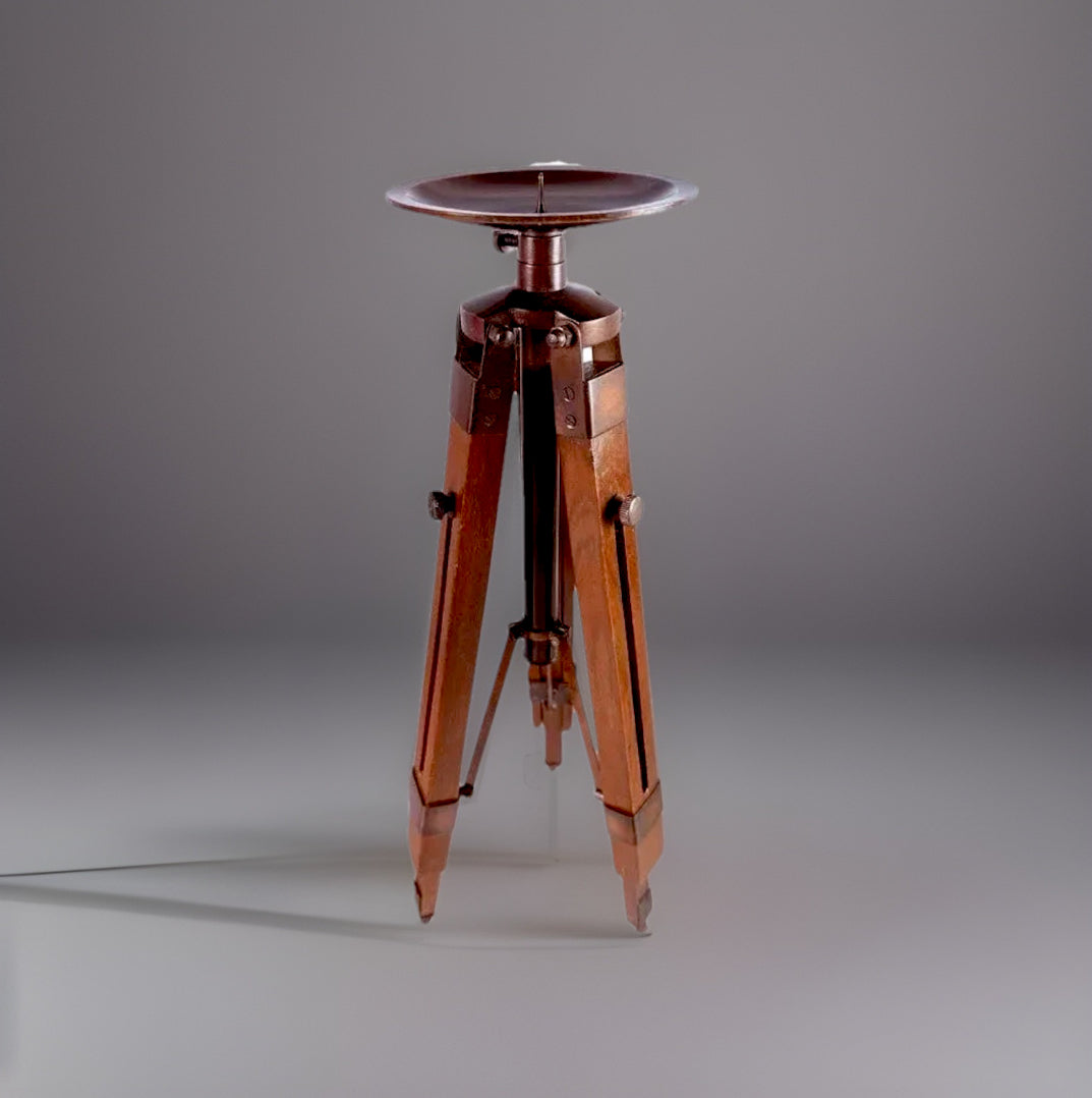 VINTAGE Telescope Tripod Candle Holder Stand Nautical Industrial Wooden