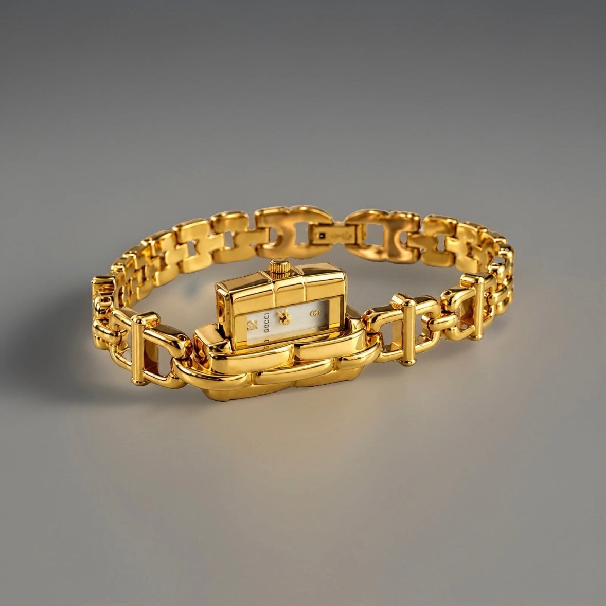GRUEN Vintage Gold Tone Peekaboo Hidden Face Pearl Dial Slide Out Bracelet Watch