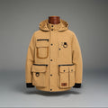 COACH Utility Jacket Khaki Tan Hooded Field Coat Leather Trim Pocket (org $695)