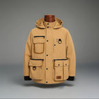 COACH Utility Jacket Khaki Tan Hooded Field Coat Leather Trim Pocket (org $695)