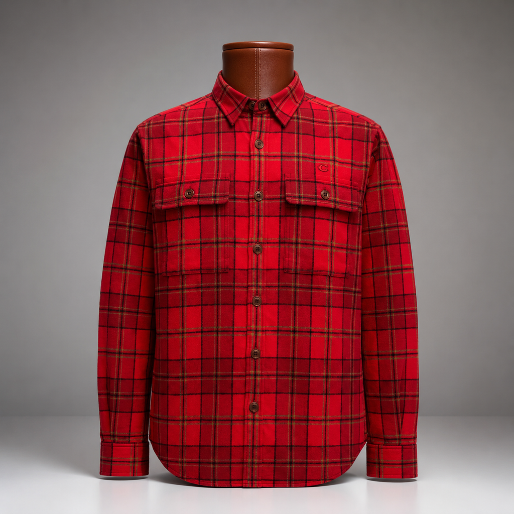 COACH Designer Long Sleeve Button Up Shirt Flannel Red Plaid Size L (org $350)