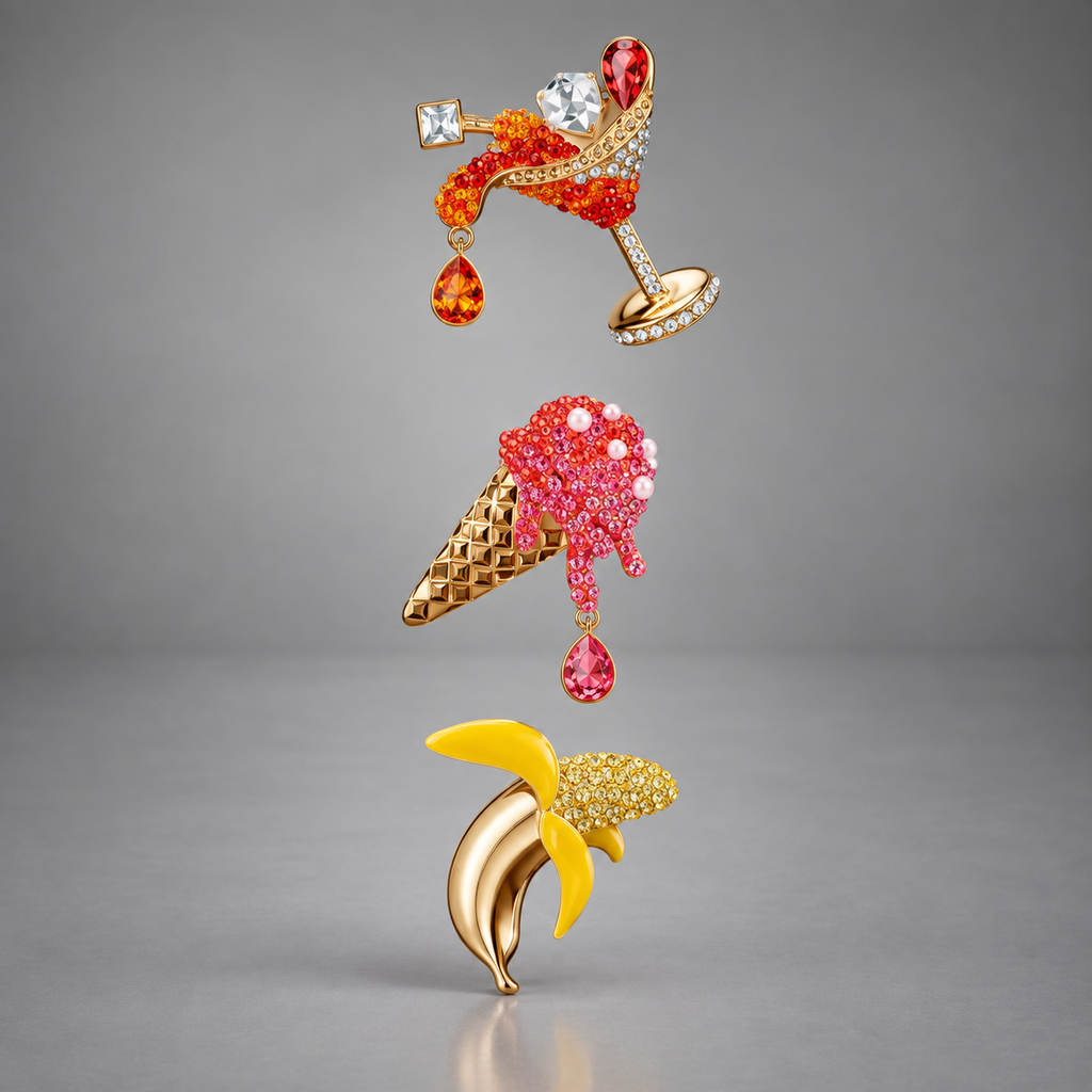 SWAROVSKI Cocktail Ice Cream Banana Crystal “No Regrets” Pins Brooch Set NWT/box